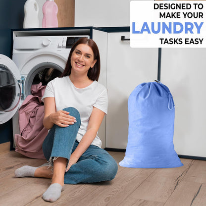 2 Pack - Extra Large Cotton Laundry Bag, Heavy Duty Large Laundry Bags 24 x 36 inch XL Drawstring Travel Organizer Bag Fit Hamper Basket Camp (BLUE, Pack of 2)