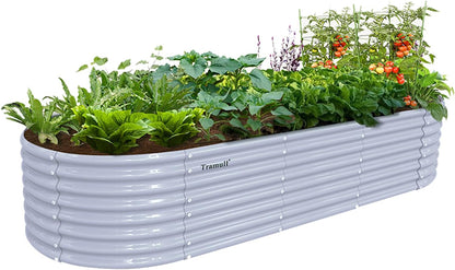 1 Pack 8x3x2FT Galvanized Raised Garden Bed Kit Oval Metal Ground Planter Box Outdoor Bottomless Planter Raised Beds for Vegetables Flowers Herbs Fruits, Gray