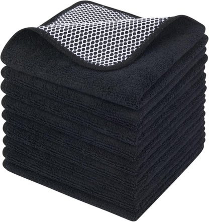 KinHwa Kitchen Washcloths for Dishes Absorbent Microfiber Dish Cloths Quick Dry Dish Rags with Poly Scour Scrub Side Ideal for Kitchen Cleaning (Black, 12inchx12inch 9 Pack)