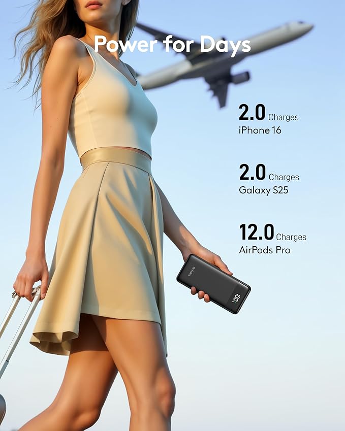 Portable Phone Charger, 10000mAh Portable Charger Power Bank with Built-in Cables, Travel Essential Battery Pack Compatible with iPhone, Samsung, Google, iPads, Tablets, etc