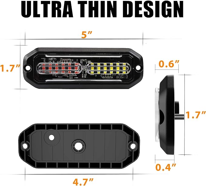 WINECO 8PCS LED Strobe Lights 12V Sync Feature Red White 12LED Emergency Hazard Warning Lights with Strobe Controller for Trucks Vehicles ATV RV Cars Van