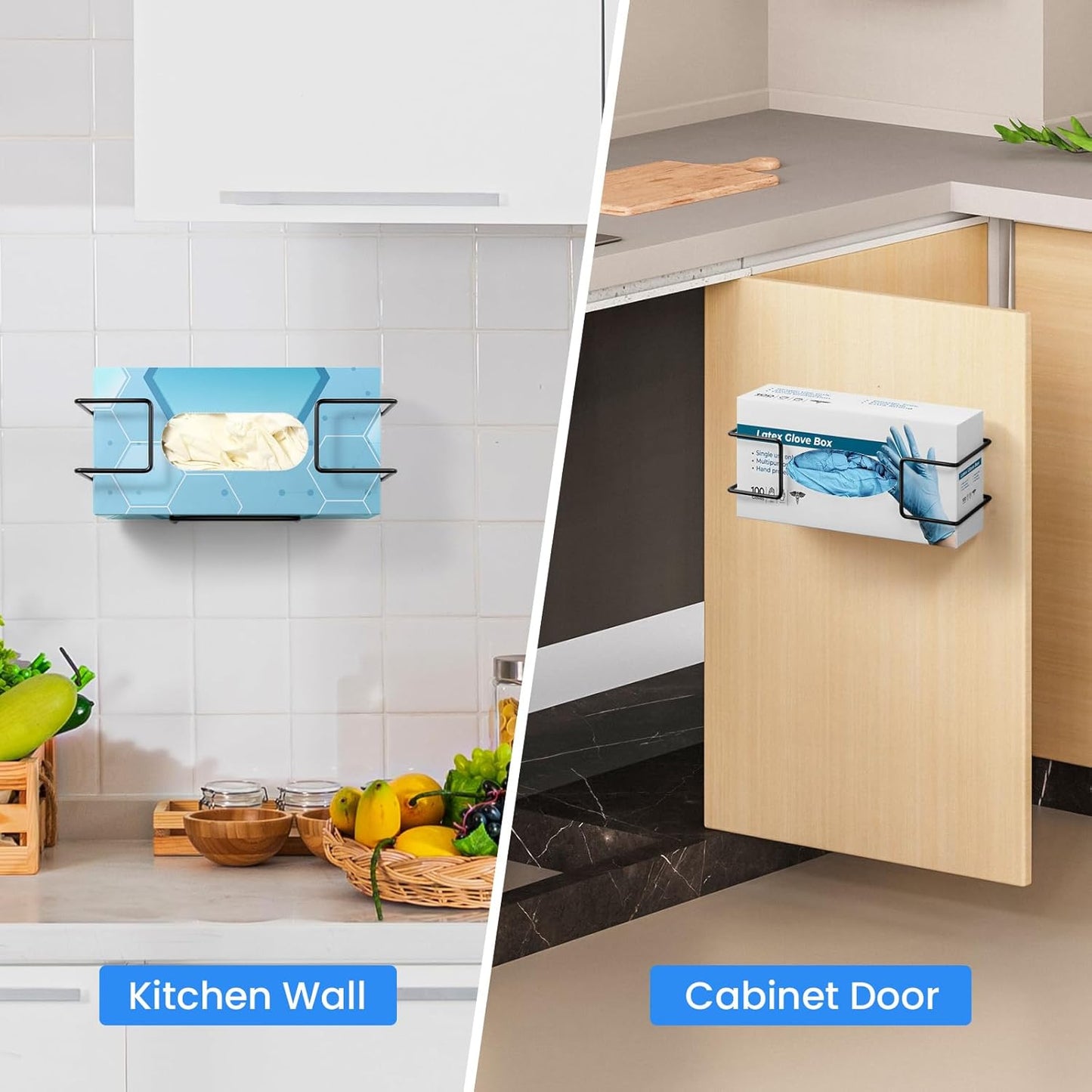 THYGIFTREE Glove Box Holder Wall Mount Disposable Glove Dispenser, Metal Glove Rack for Rubber Latex Gloves Organizer Facial Tissue, Black 1pc