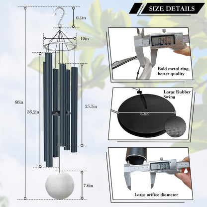 ASTARIN Extra Large Wind Chimes Outdoor Deep Tone,66 Inch Wind Chimes for Outside with 6 Tubes Tuned Relaxing Melody,Memorial Wind Chimes Large for Mom,Garden Decor,Black