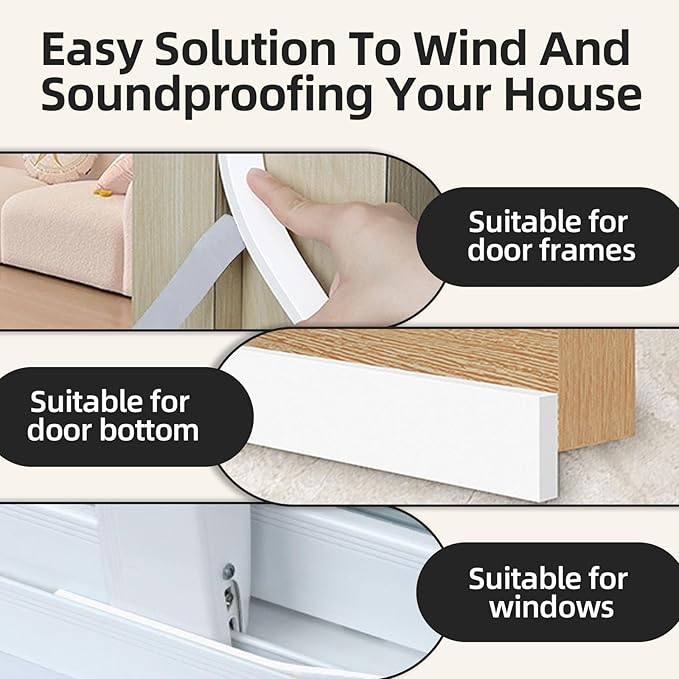 1 in Wide x 1/8 in Thick x 33FT Foam Weather Stripping Door Seal,Window Sealing Tape，Single-Sided Self-Adhesive Insulation Sealing Strip White