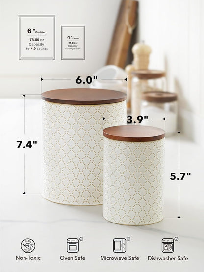 LE TAUCI Food Storage Containers with Airtight Lids, 78/25 oz Ceramic Sugar Canisters Sets, Embossed Large Jars for Pasta, Oats, Coffee Bean, Cookies, Rice, Grains, Tea - Set of 2, Fireworks