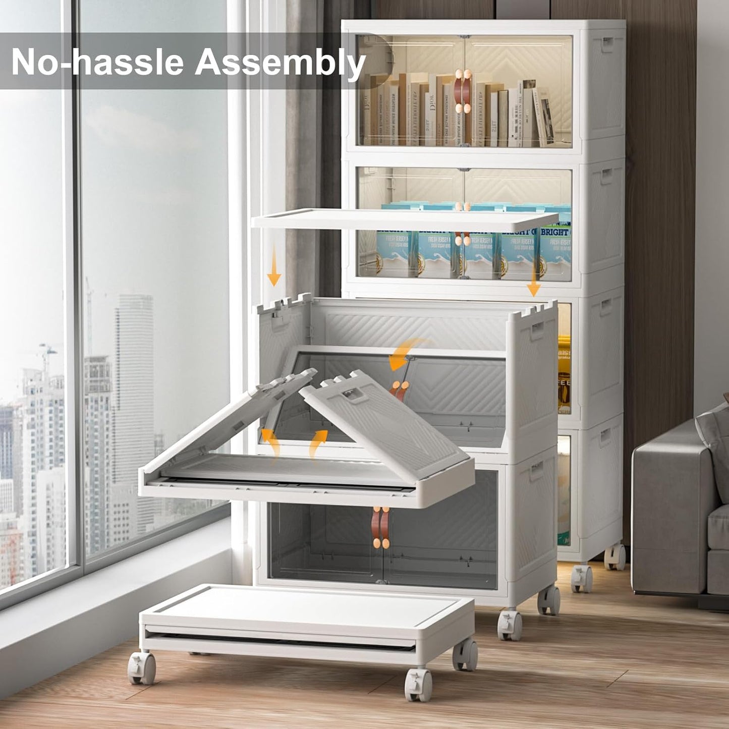 Extra Large Stackable Storage Bins with Lids & Wheels & Door, 896QT-112QT/28GAL*8Pack Foldable Collapsible Closet Organizers, Plastic containers drawers for bedroom Dorm