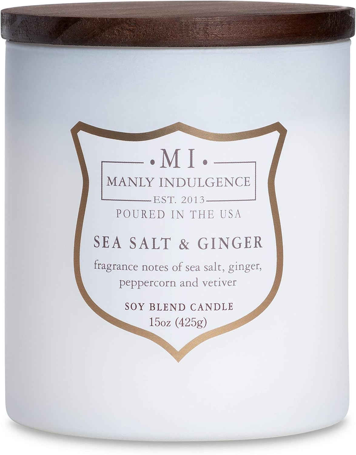 Manly Indulgence Sea Salt & Ginger Scented Candles for Men, 15 oz Wooden Wick, Premium Soy Blend Wax, 60H Burn, Candles for Home Scented - Made in The USA