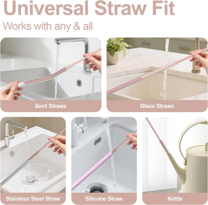 YOTIME Silicone Straw Cleaner Brush, 2 Pcs Reusable Straw Brush(6mm+9mm) for Cleaning Narrow & Wide Straws, Tumblers, Pink