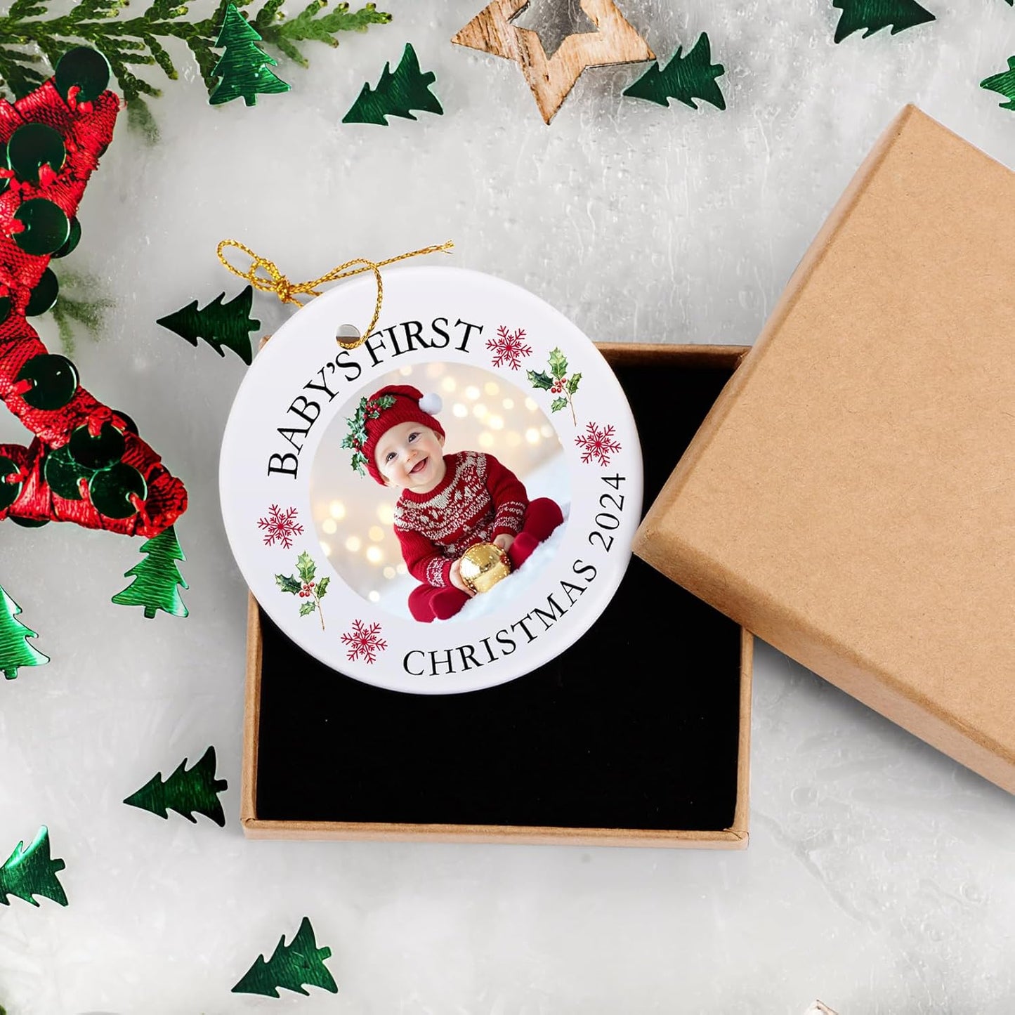 Baby's First Christmas Ornament 2025, Personalized Photo Ornaments for Christmas Tree, Custom Name Keepsake Ornament for Newborn, New Baby Gift, Xmas Tree Decoration