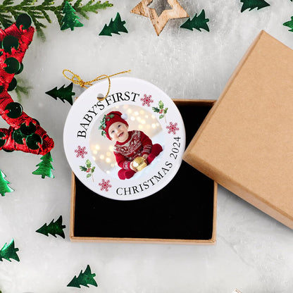 Baby's First Christmas Ornament 2025, Personalized Photo Ornaments for Christmas Tree, Custom Name Keepsake Ornament for Newborn, New Baby Gift, Xmas Tree Decoration