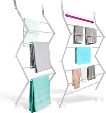 BLACK+DECKER Over The Door Expandable Telescopic Drying Rack, Clothes Organizer, Towel Hanger, Laundry, Collapsible, Silver