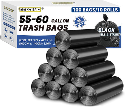 55-60 Gallon Trash Bags Heavy Duty 2.1 Mil - 39''x55'' 100 Count Extra Thick Black Garbage Bags Unscented Strong Huge Can Liners for Construction Industrial Yard Outdoor Commercial
