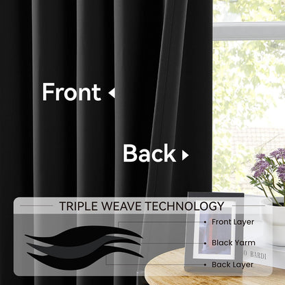 KangBang Black Out Curtain Panels 96 Inches Long for Living Room, Soundproof Thermal Insulated Long Black Solid Curtains/Drapes for Sliding Patio Door Basement, Elegant Modern Decor 2 Panels,40Wx96L