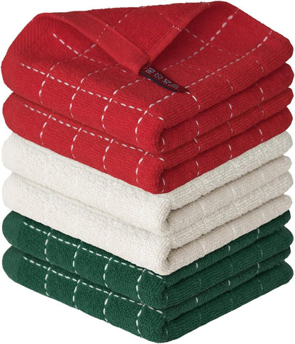 Artoid Mode Checkered Designed Cotton Terry Kitchen Dish Cloths, 12x12 Inch Soft Absorbent Quick Drying Cleaning Kitchen Rags Set of 6，Multicolor