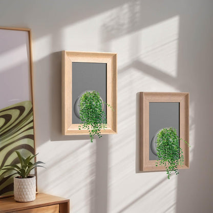 Wooden Frame Wall Hanging Planter for Hydroponic Plants，12X16 inch Wall Vase with Round Acrylic Propagation Station，Bathroom, Office, or Living Room Décor, Set of 2 Mix