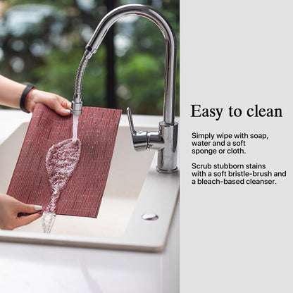 Placemats Set of 4 - Easy Clean Woven Vinyl Placemats for Dining Table, Indoor/Outdoor Place Mats, Washable PVC Table Mats （Burgundy）