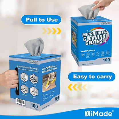Microfiber Cleaning Cloth, 100 Sheets Microfiber Towels for Cars Commercial Grade Washcloths Lint-Free Bulk Shop Towel Cleaning Rags for Mechanic Restaurant Garage Housekeeping, 11"x 9", Grey
