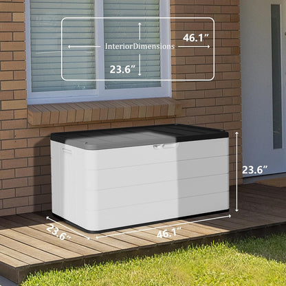 ZZM 110 Gallon Lockable Resin Deck Box, Waterproof Outdoor Storage Box for Patio Cushion Storage Cabinet and Tools Storage, White