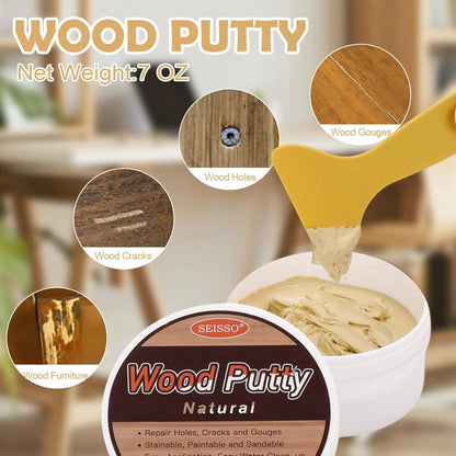 SEISSO Wood Filler, Natural Wood Putty for Trim, Wood Filler Paintable, Stainable, Water-Based Wood Putty Filler Outdoor, Wood Repair Kit - Restore Wooden Table, Cabinet, Floors, Door