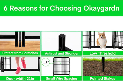 Tall Garden Fences and Borders for Dogs, 48 inch High Garden Fence, 8 Panels Total 17.7 Ft, 21 in Wide Low Threshold Gate. Modular Fencing, Dog Fence Outdoor for Yard. Vegetable Garden Fence