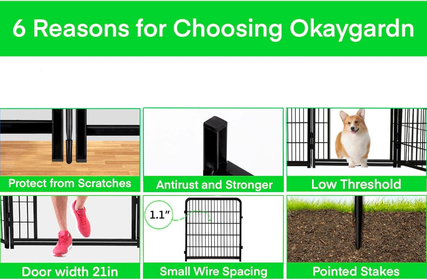 Tall Garden Fence Animal Barrier, 54 in(H) Dog Fences for The Yard, 10 Panels Total 22.1 Ft(L) Garden Edging Fence, 21 in Wide Low Threshold Gate, Temporary Fences for Dogs Outdoor