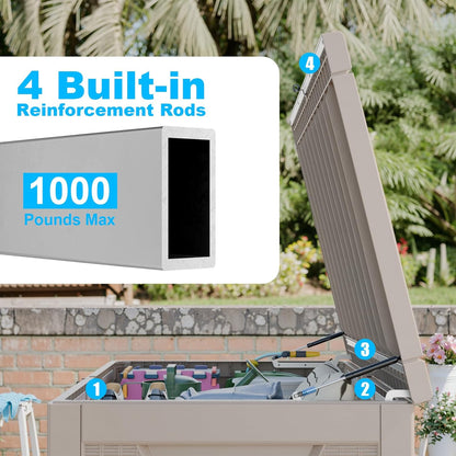 260 Gallon Large Resin Deck Box, Lockable Outdoor Storage Box for Patio Cushions Storage Furniture,Garden Tools, Pool Supplies, Weatherproof and UV Resistant- Grey Rattan (260 Gallon)