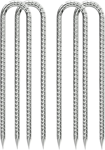 Rebar-Stakes-12-Inch, Ground Stakes Heavy Duty U-Hook Galvanized Anti-Rust Ground Anchors for Camping Tent Trampoline Accessories Dog Fence Chicken Coop Deer Fence 4pcs
