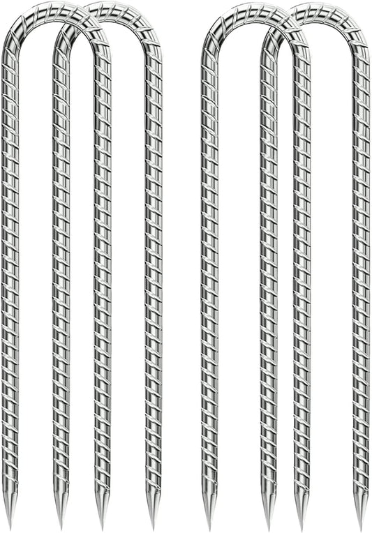 Rebar-Stakes-12-Inch, Ground Stakes Heavy Duty U-Hook Galvanized Anti-Rust Ground Anchors for Camping Tent Trampoline Accessories Dog Fence Chicken Coop Deer Fence 4pcs