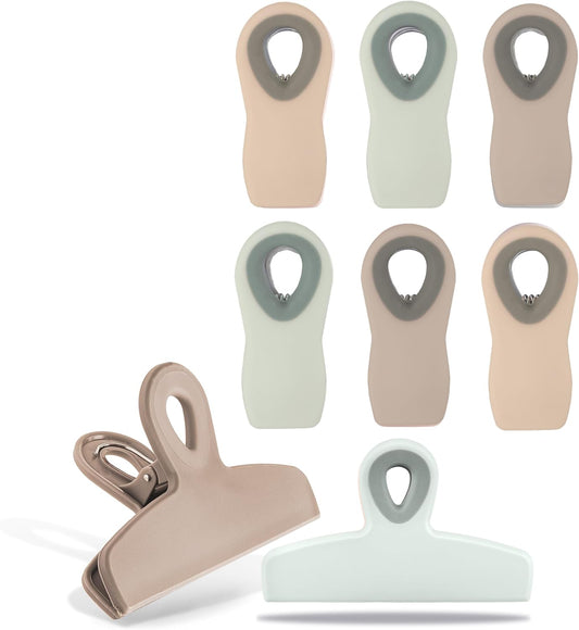 COOK WITH COLOR Bag Clips - Heavy Duty Chip Clip and Refrigerator Magnet Clips for Food Storage with Air Tight Seal Grip, Mint and Grey, Pack of 8