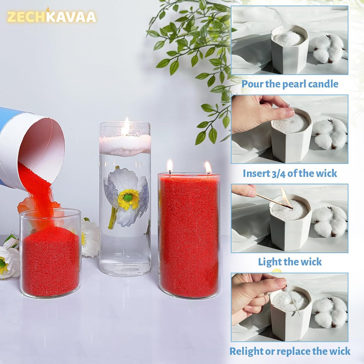 Camellia Scented Red Pearled Candle 18oz Luxury Sand Candle Granulated Wax - 30 Cotton Wicks - Wax for Candle Making Decorative Candles Smooth and Clean Burning Lasts up to 120 Hours