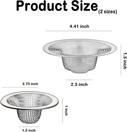 12PCS Stainless Steel Slop Basket Filter Trap, 2.75" & 4.41" Mesh Sink Drain Strainer Screen Bathroom Kitchen, Drain Mesh Basket Cover Hair Catcher for Lavatory RV Shower Floor Utility Drain