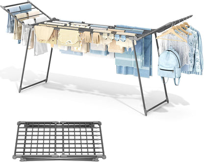APEXCHASER Clothes Drying Rack Foldable, Large Drying Rack Clothing Retractable, Metal Clothes Airer for Bedding Towel Sweater Heavy Duty, Indoor Outdoor Use, 21.9"W x 100"L x 39"H, No Assembly, Grey