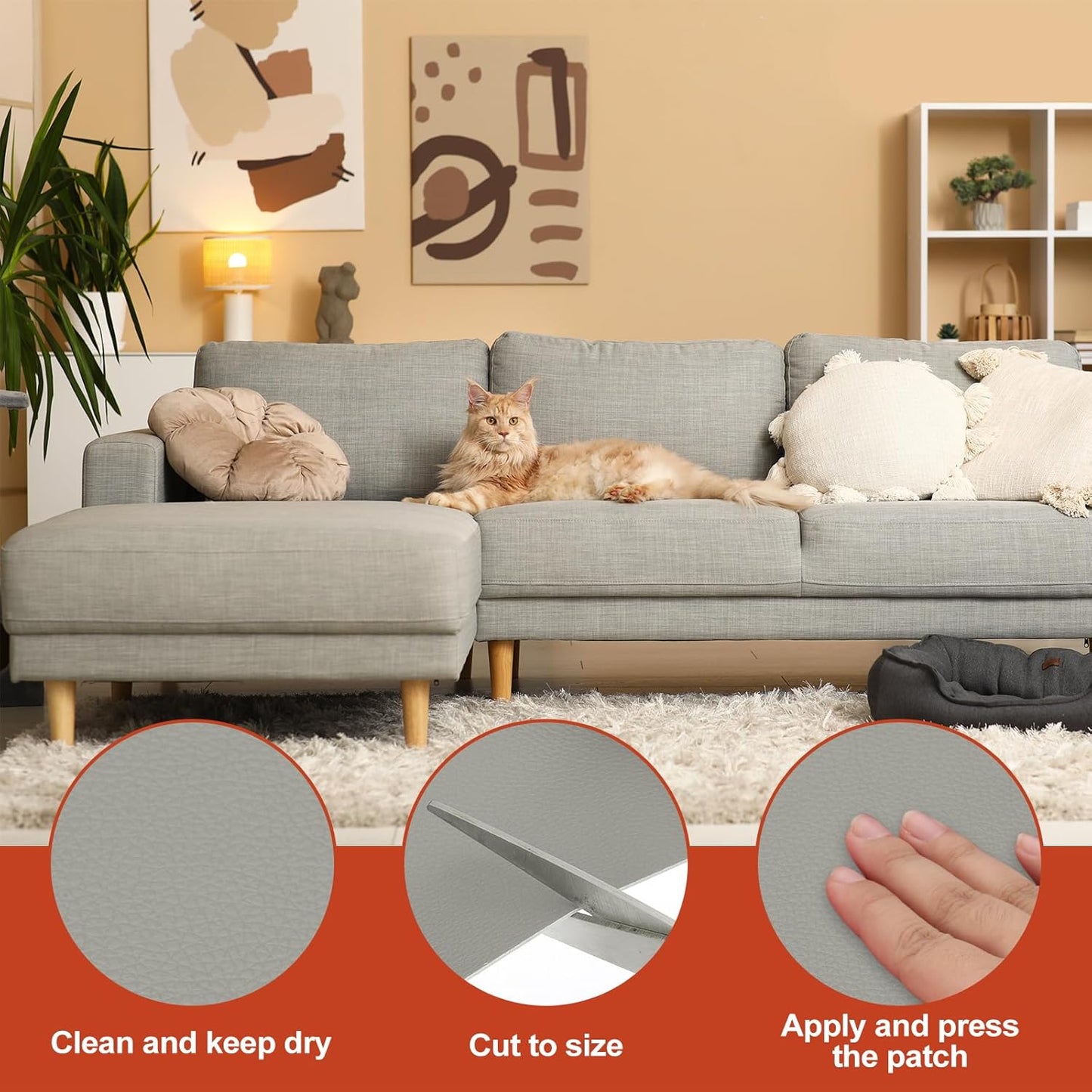 PATIKIL Leather Patches Tape for Furniture, 6.3 x 61 Inch Self Adhesive Vinyl Leather Repair Kit Cover Sheet for Couch, Sofa, Car Seats, Office Chair, Elegant Gray