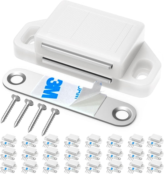 Cabinet Magnetic Catch Door Latch 30LB for Kitchen Drawer Magnets to Stay Closed Magnetic Catch Closet for Drawer（White 24 Pack）
