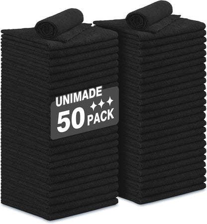 Microfiber Cleaning Cloth, 50 Pack Microfiber Towels for Cars Reusable Shop Rags Bulk Lint Free Cleaning Towels for Car Kitchen Automotive Bar Mechanic Restaurant Garage, 11.5"x 11.5", Black