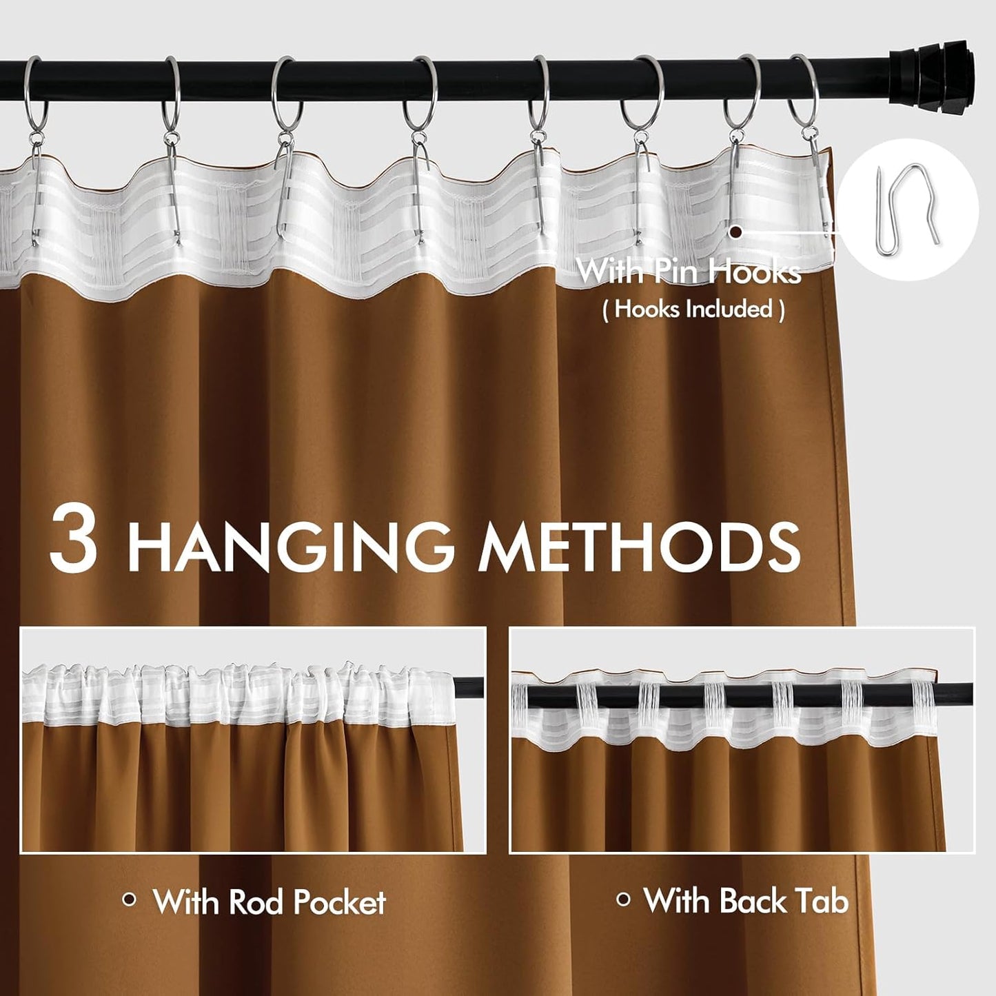 MIULEE Golden Brown Back Tab Blackout Curtains 120 Inch Long 2 Panels Set for Bedroom, Rod Pocket/Pinch Pleated Extra Long Thermal Insulated Living Room Darkening Light Blocking 10FT Drapes