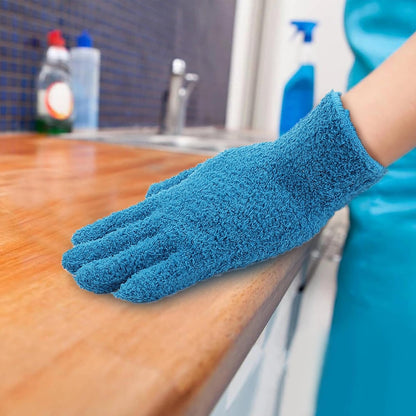 Grevosea 2 Pairs Microfiber Gloves - Household Cleaning, Plant Dusting, Washable Reusable Mittens for Plants, Cars, Blinds, Furniture and Small Objects (Sky Blue, Blue)