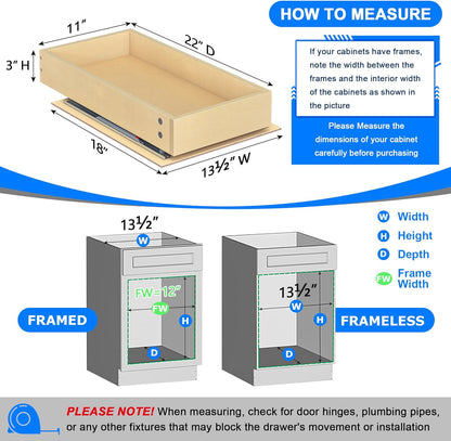WelFurGeer Soft Close Pull Out Cabinet Organizer, 11" W x 22" D Cabinet Roll Out Drawers, Space-Saving Cabinets Organizer with Easy Installation, Bottom Mount Pull Out Drawers for Kitchen Cabinets