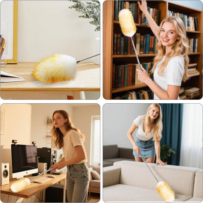 Mini Feathers Duster,Telescoping Lambswool Dusters with Stainless Steel Extension Pole Up to 34" for Cleaning High Ceiling Fan, High Ceilings,Furniture,Hard to Reach Areas
