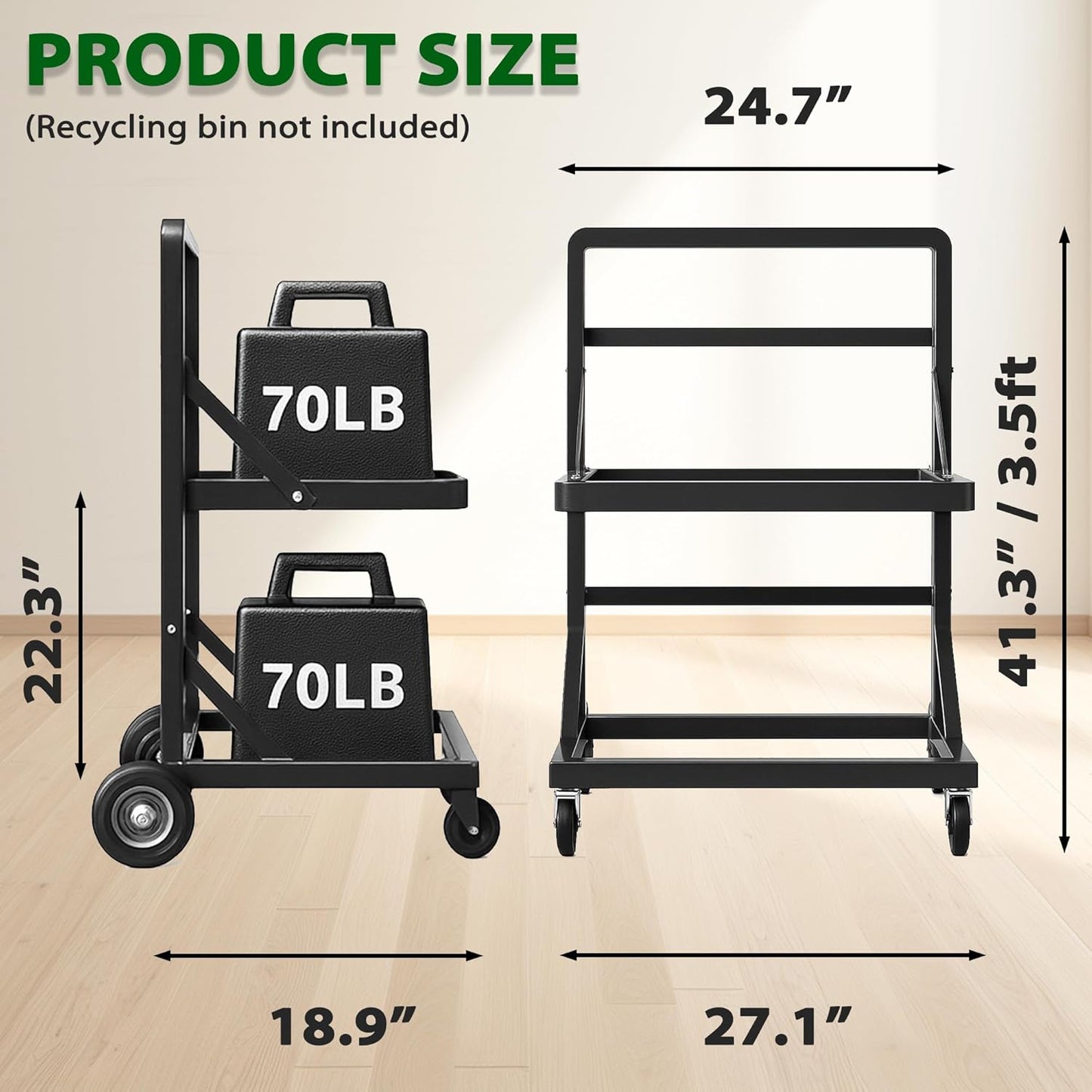 Recycling Cart,2-Tier Recycle Bin Cart with Wheels,Holds up to 140 Lbs,Rolling Utility Organizer for Garbage Sorting,Warehouse and Garage (Black)