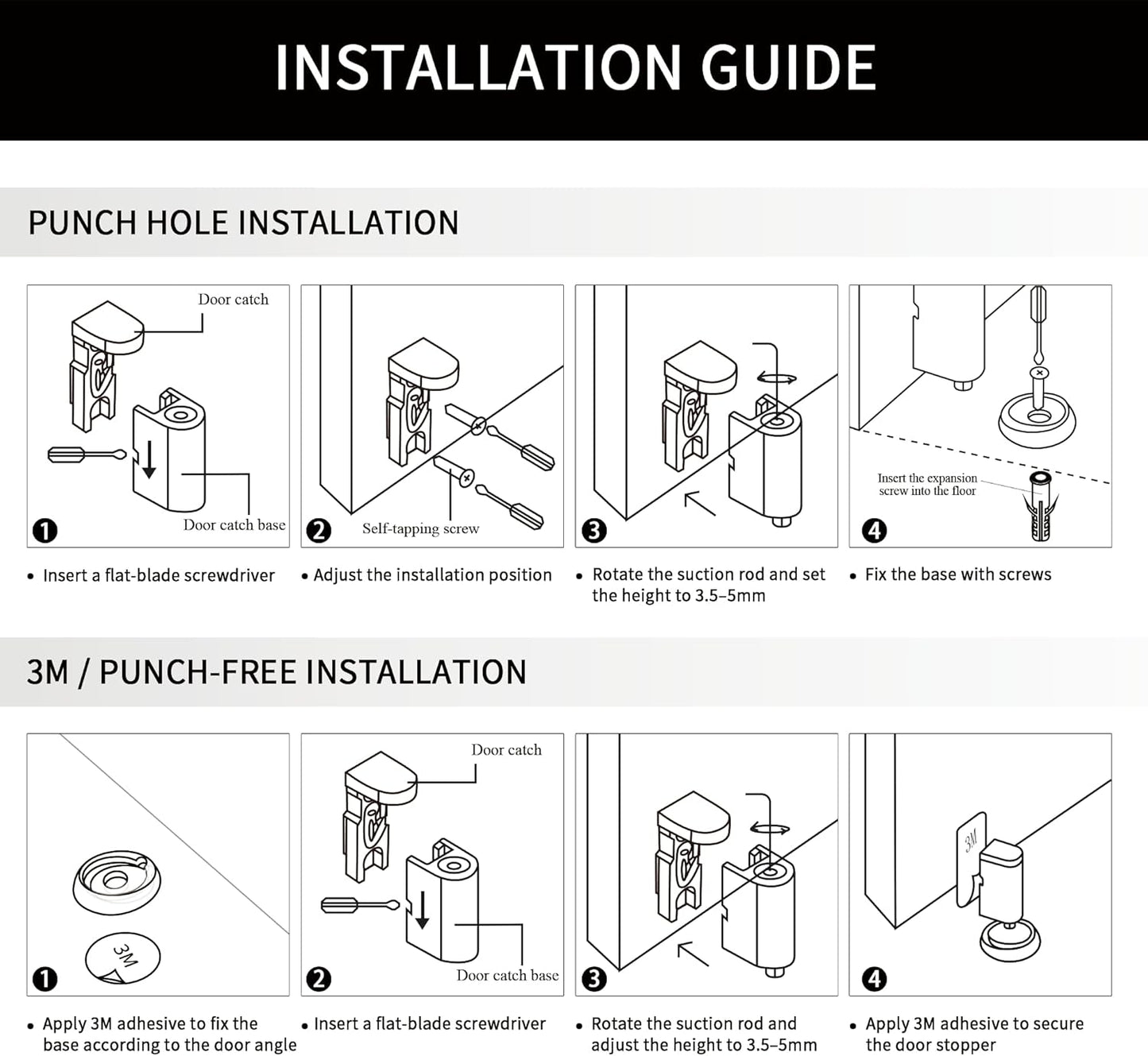 Windproof Magnetic Door Stoppers, 0-0.78" Stroke Mechanical Doorstop, No-Hole Flooring Door Suction with 3M Strong Adhesive and Screws, Gold, 1 Pack