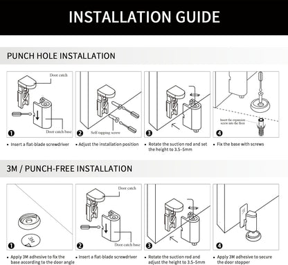 Windproof Magnetic Door Stoppers, 0-0.78" Stroke Mechanical Doorstop, No-Hole Flooring Door Suction with 3M Strong Adhesive and Screws, Gold, 1 Pack