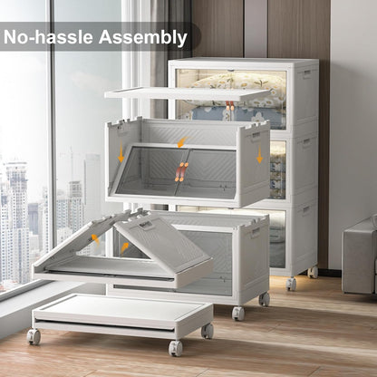 Extra Large Stackable Storage Bins with Lids & Wheels & Door, 480QT-160QT/40GAL*3Pack Foldable Collapsible Closet Organizers, Plastic containers drawers for bedroom Dorm