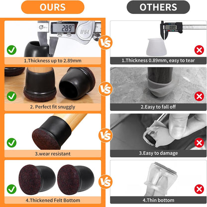 Ezprotekt 8 Pcs Extra Large Chair Leg Protectors with Felt, Silicone Felt Furniture Pads, Floor Protectors for Chair, Bar Stools Leg Protectors Caps, Table Leg Cups Covers (XL Fit: 1.4"-1.65", Black)