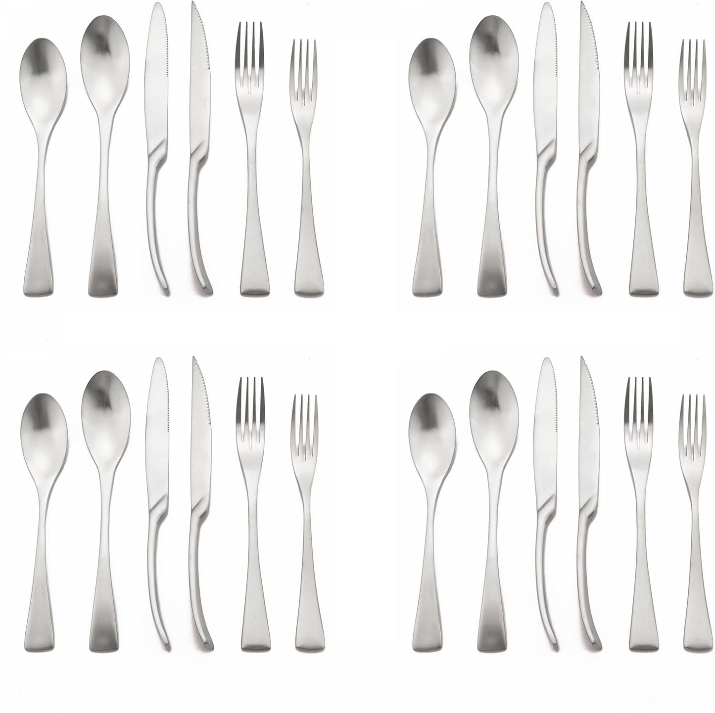 Luxury 304 Stainless Steel Matte Silver Cutlery Flatware Set - Utensil Set Steak Spoons and Forks Knife Silverware Set,Service for 4 (24-Piece)