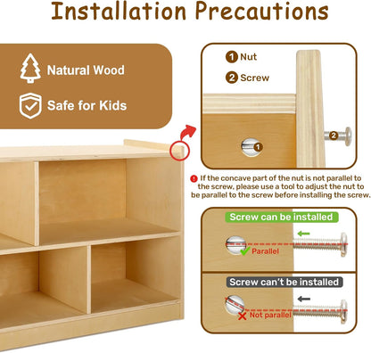 wingyz Wooden Storage Cabinet, 5-Section Montessori Bookshelf, Kids Toy Storage Organizer Book Shelf for Kids Rooms, Classroom, Playroom, Nursery, Preschool Book Shelves