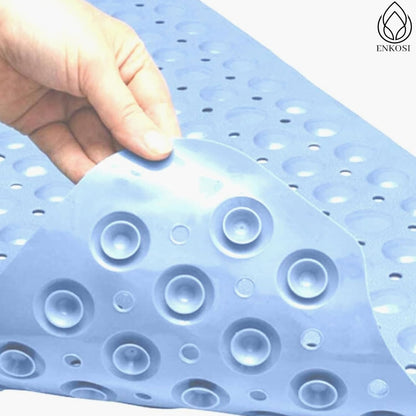 ENKOSI Non-Slip Bath Mat - Extra Long 40 x 16 Inch Large Anti-Slip Tub & Shower Mat with Suction Cups and Drain Holes for Bathroom Bathtub Safety and Decor (40x16 Aqua Blue)