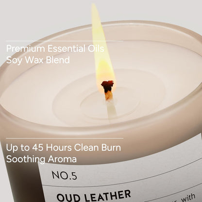 Oud & Leather Scented Candle, 11oz Aromatherapy Soy Wax Candles for Home Scented, Long Lasting, Oud Leather Scent for Home, Gifts for Men, Women, Friends, Teacher, Relaxation & Stress Relief
