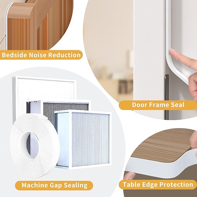 1 in Wide x 1/8 in Thick x 33FT Foam Weather Stripping Door Seal,Window Sealing Tape，Single-Sided Self-Adhesive Insulation Sealing Strip White