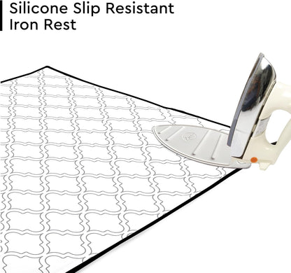 Encasa Homes Ironing Mat/Pad (Large 48"x28") with 3mm Padding & Silicone Iron Rest for Steam Pressing on Tabletop or Bed - Heat Resistant, Portable, Quilting & Travel Blanket - White Tiles